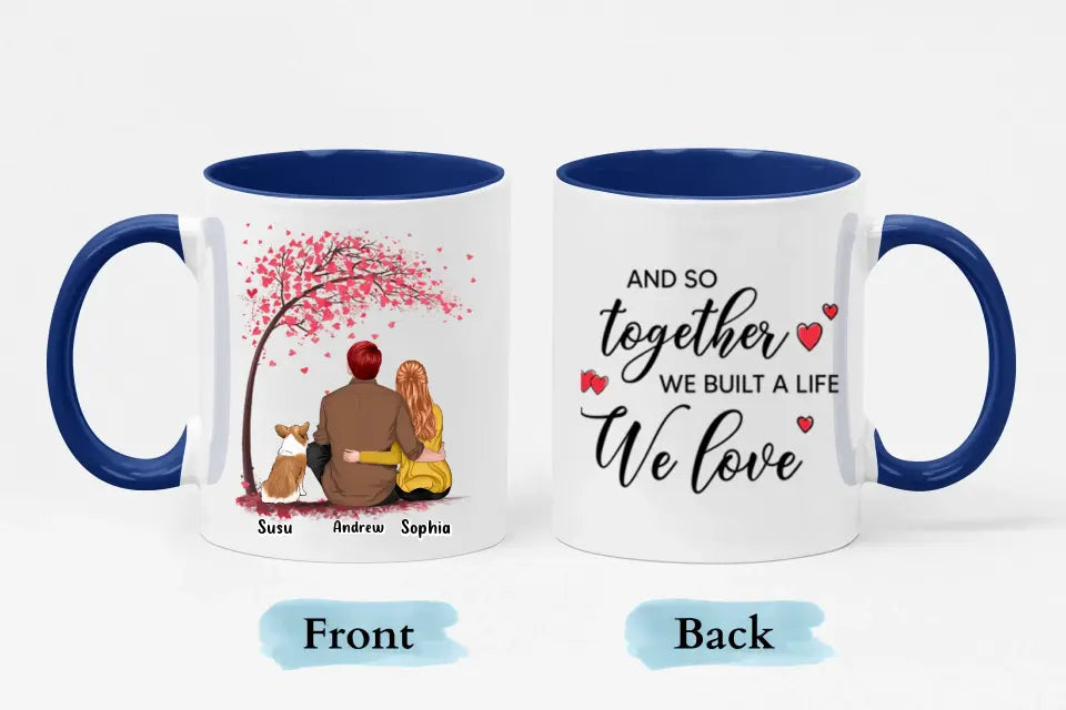 Juntos construimos una vida que amamos - Taza personalizada con acento personalizado - Regalo para parejas, amantes de los perros