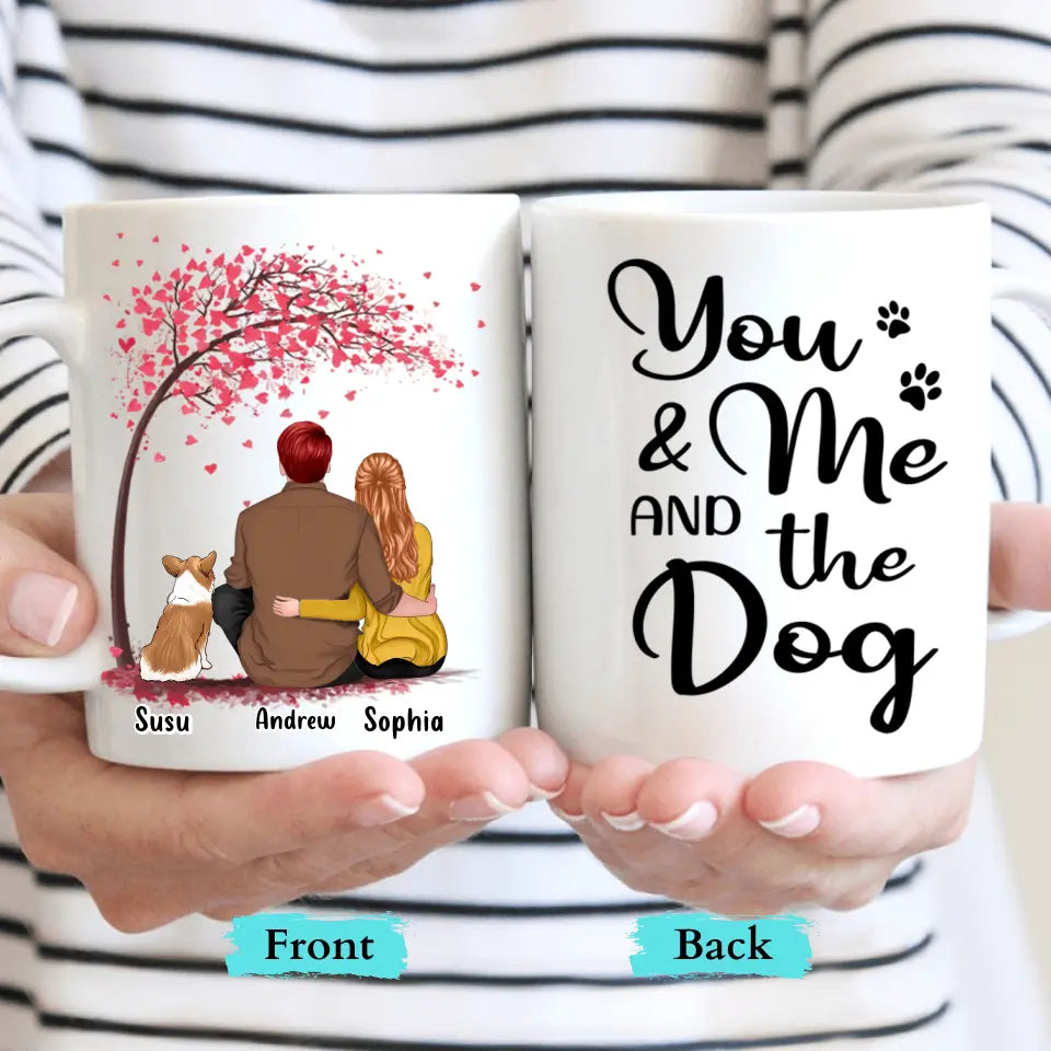Tú, yo y los perros con árbol - Taza personalizada - Regalo para pareja, amantes de los perros