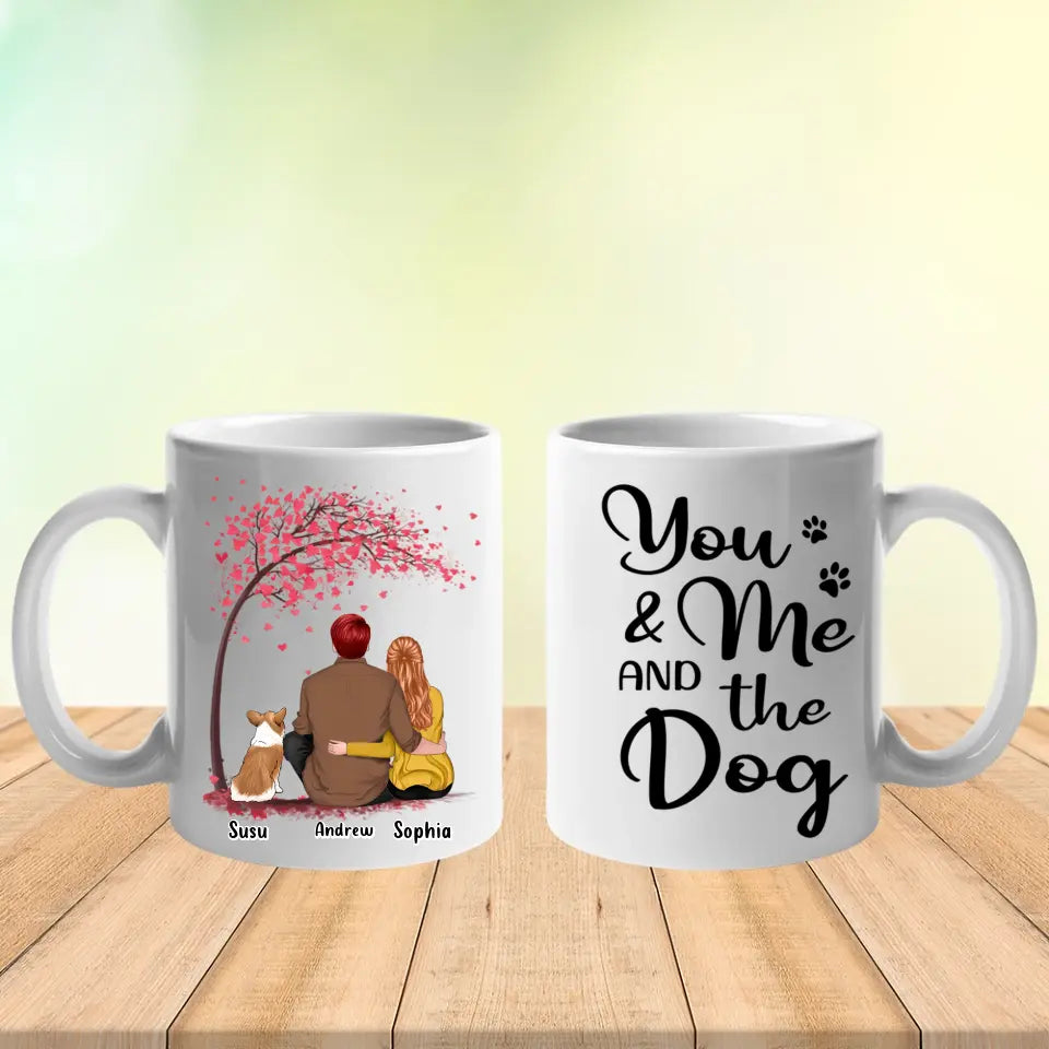 Tú, yo y los perros con árbol - Taza personalizada - Regalo para pareja, amantes de los perros