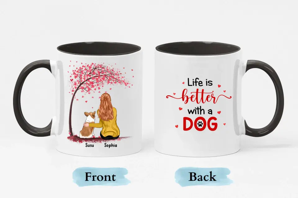 Mit Hunden ist das Leben besser – personalisierte Tasse mit individuellem Akzent – Geschenk für Hundeliebhaber