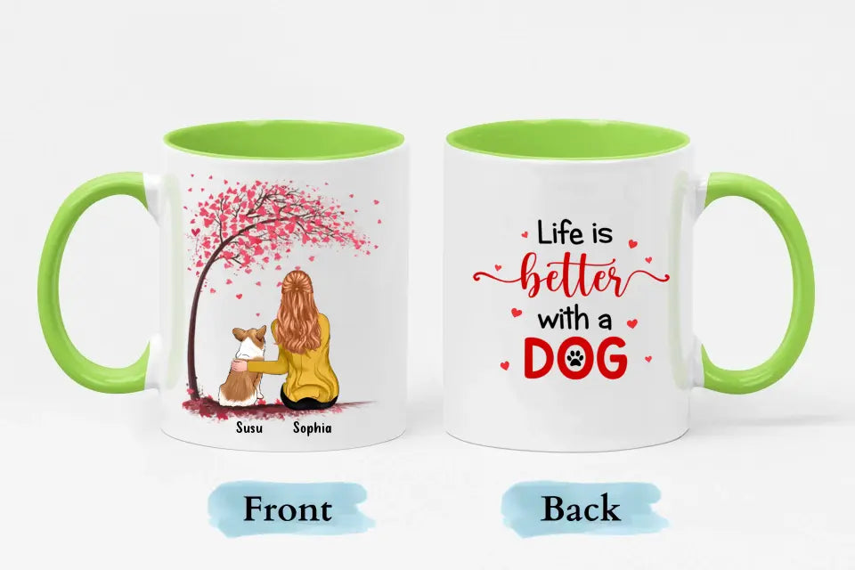 Mit Hunden ist das Leben besser – personalisierte Tasse mit individuellem Akzent – Geschenk für Hundeliebhaber