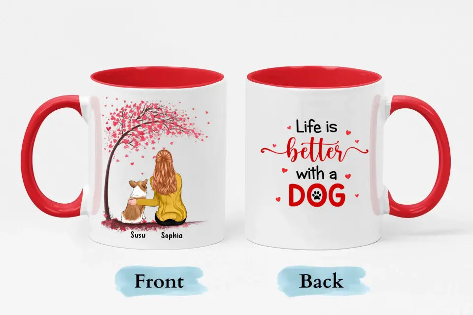 Mit Hunden ist das Leben besser – personalisierte Tasse mit individuellem Akzent – Geschenk für Hundeliebhaber