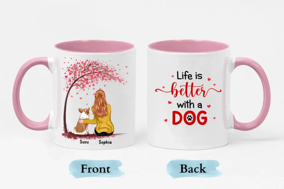 Mit Hunden ist das Leben besser – personalisierte Tasse mit individuellem Akzent – Geschenk für Hundeliebhaber