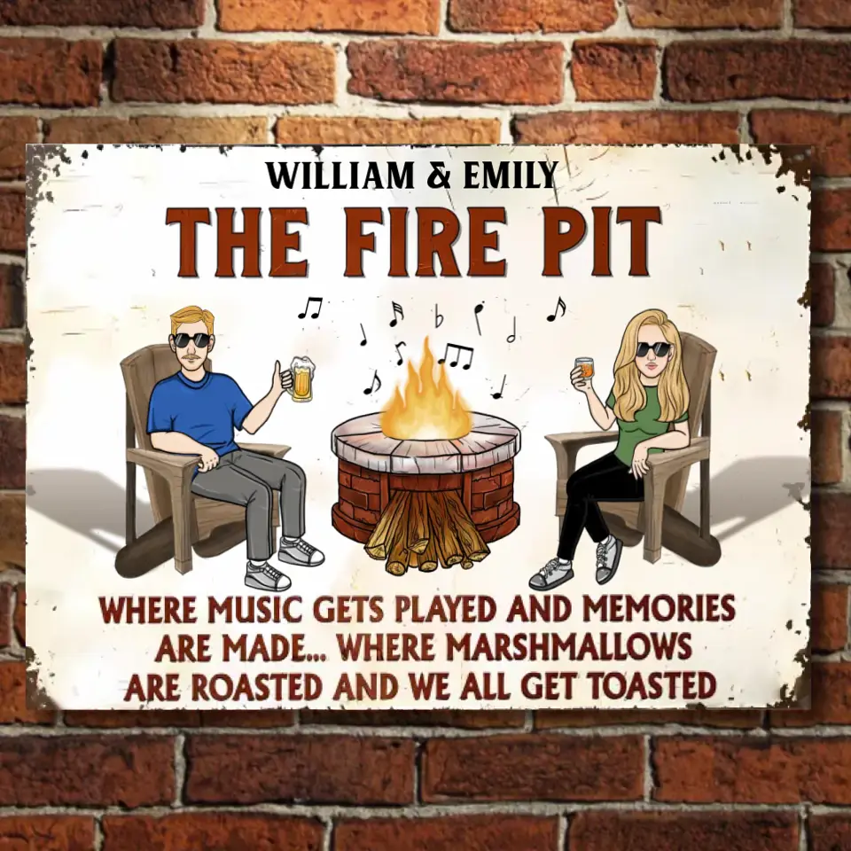 Feuerstelle, wo die Musik gespielt wird 2 – personalisiertes Camping-Metallschild – Geschenk für Ehemann, Ehefrau, Paar