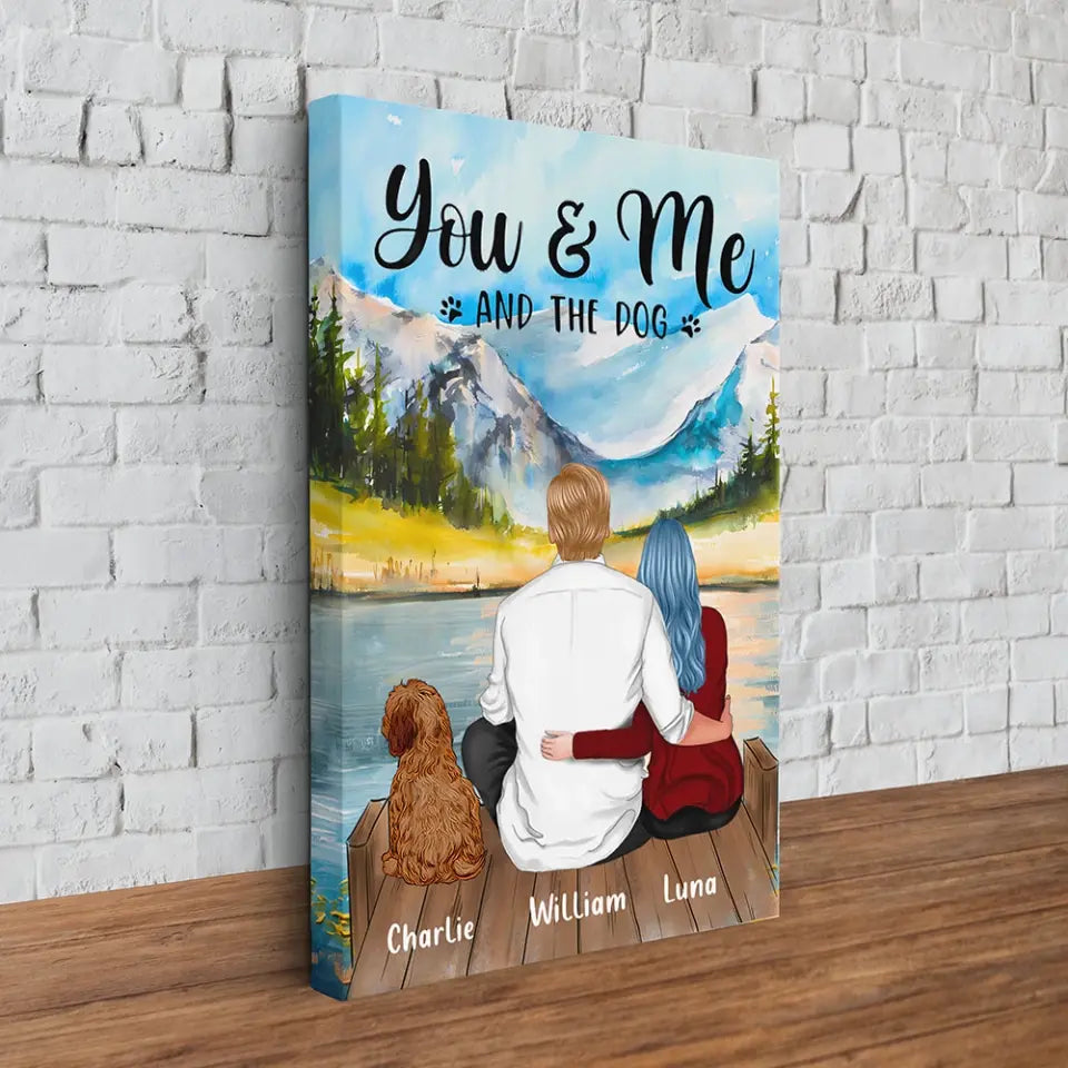 You, Me and The Dogs - Personalized Custom Vertical Canvas - Gift For Couple, Dog Lover