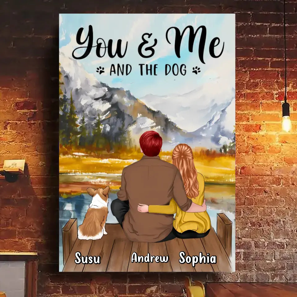 You, Me and The Dogs - Personalized Custom Vertical Canvas - Gift For Couple, Dog Lover