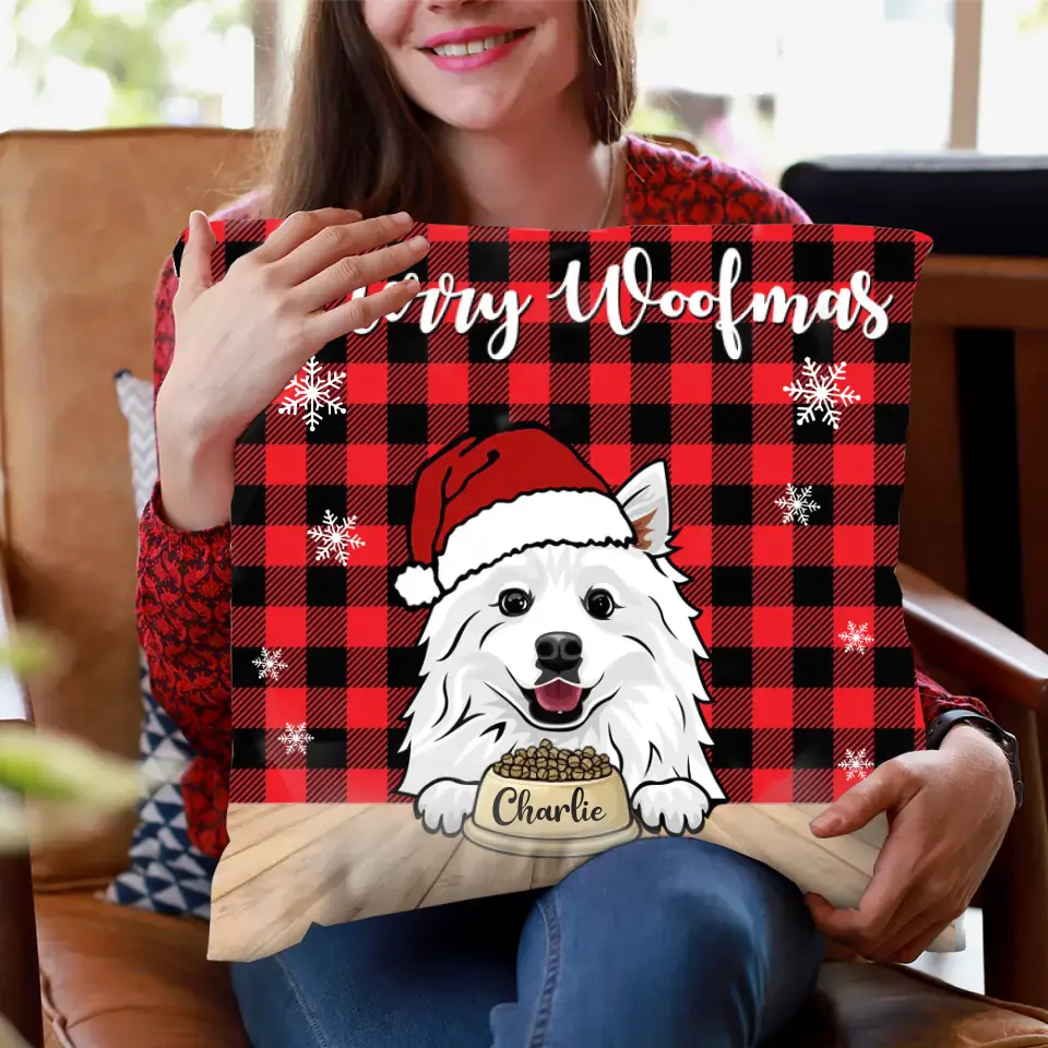 Merry Woofmas - Almohada personalizada - Regalo para amantes de perros y gatos (inserto incluido) 