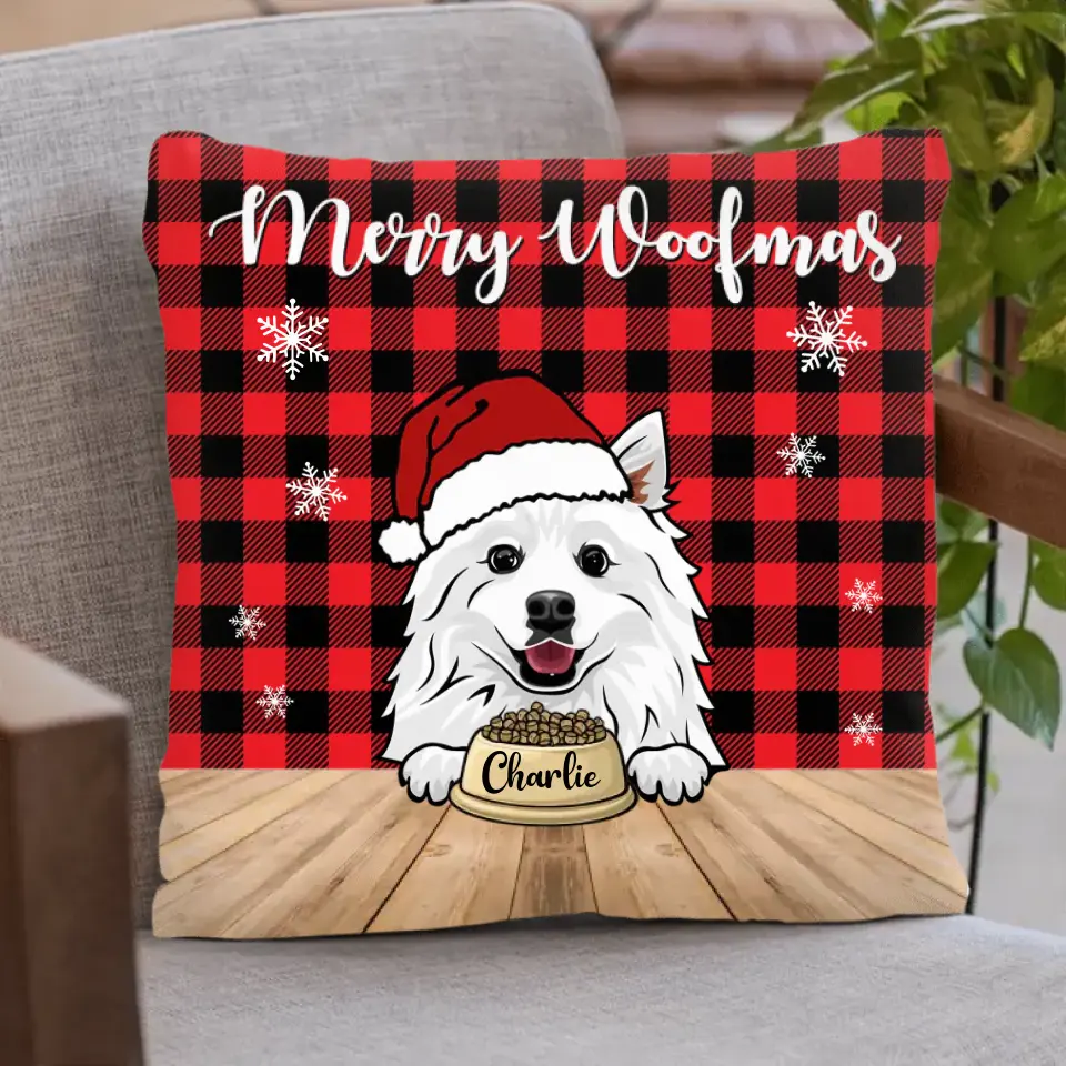 Merry Woofmas - Almohada personalizada - Regalo para amantes de perros y gatos (inserto incluido) 