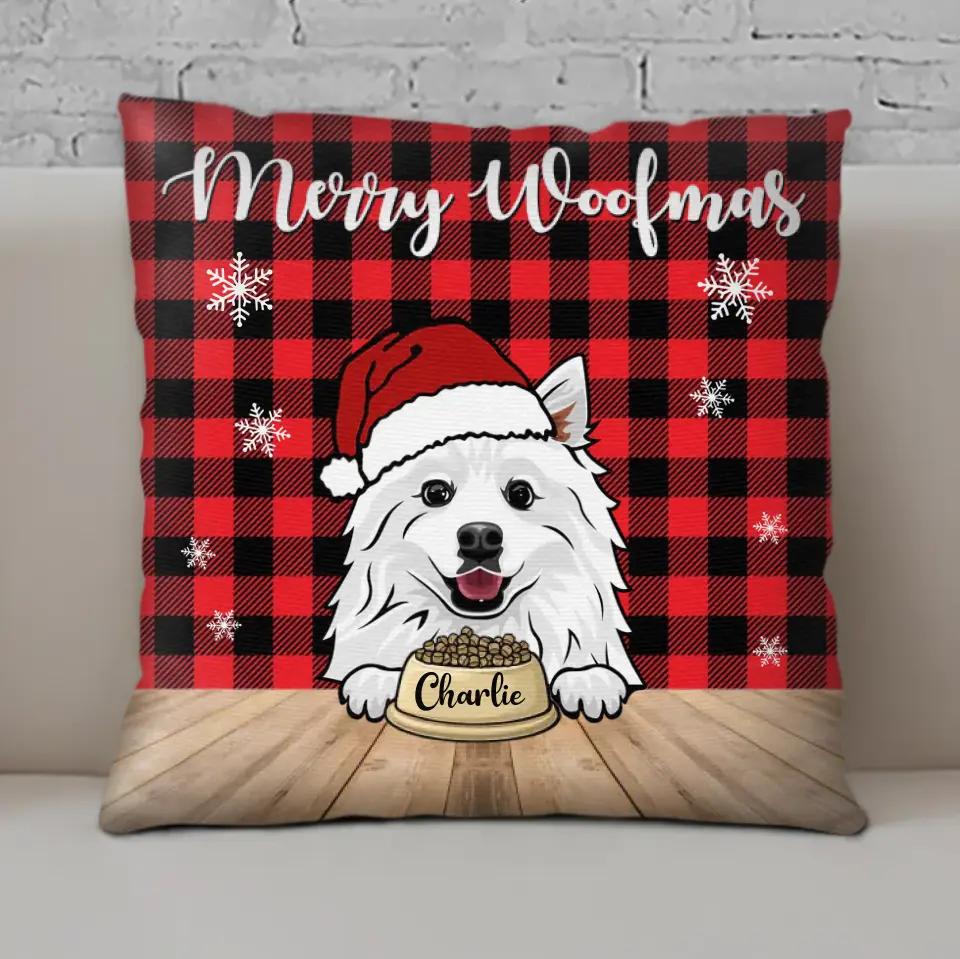 Merry Woofmas - Almohada personalizada - Regalo para amantes de perros y gatos (inserto incluido) 