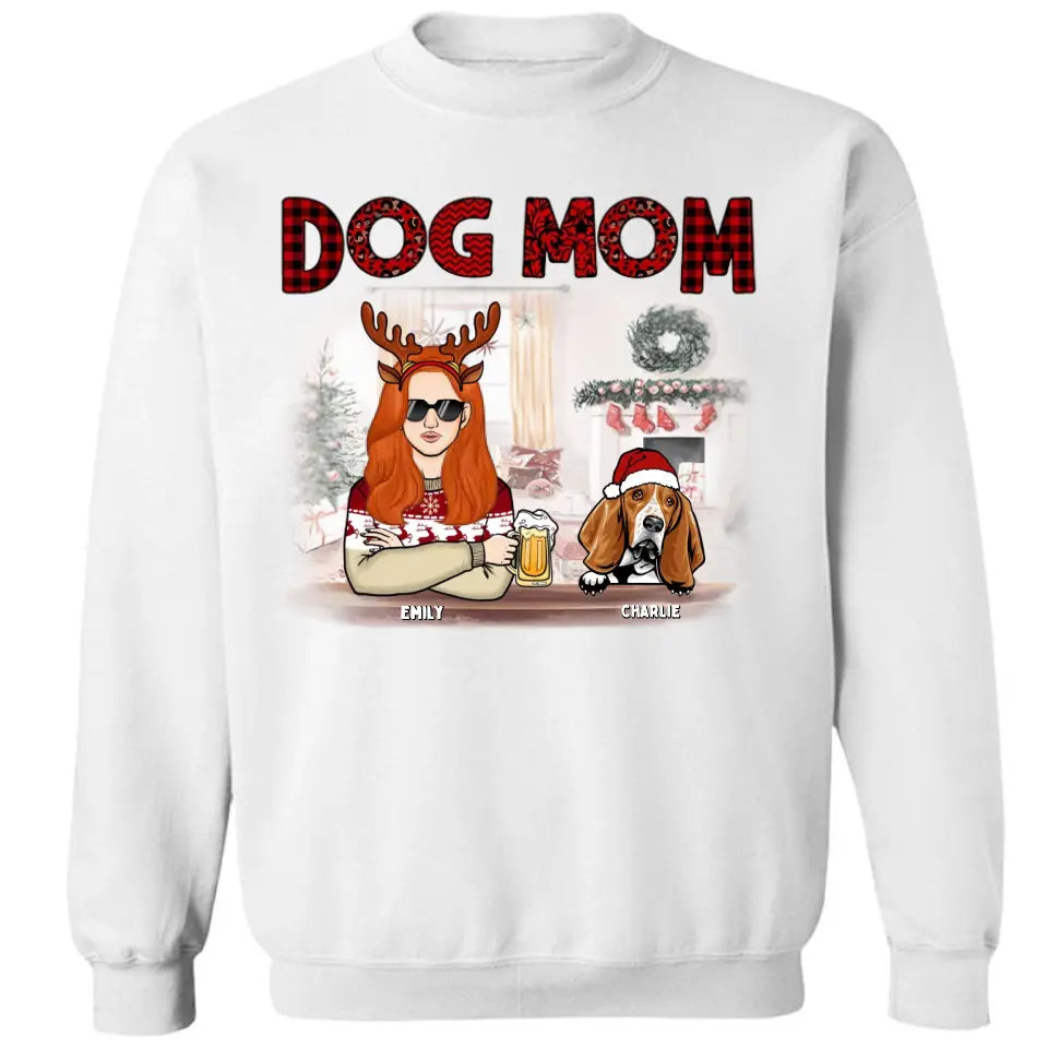 Merry Christmas Dog Mom -  Personalized Unisex T-shirt, Sweatshirt, Hoodie