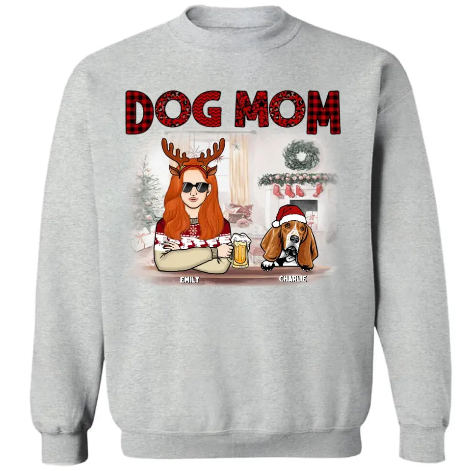 Merry Christmas Dog Mom -  Personalized Unisex T-shirt, Sweatshirt, Hoodie