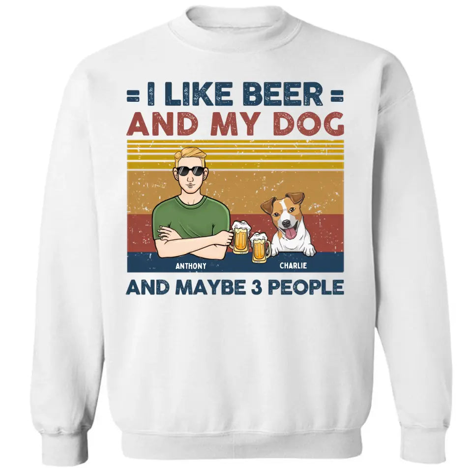 Ich mag Bier und meine Hunde und kann 3 Personen sein – personalisiertes Unisex-T-Shirt, Sweatshirt, Kapuzenpullover – Geschenke für Hundeliebhaber 