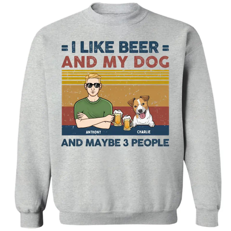 Ich mag Bier und meine Hunde und kann 3 Personen sein – personalisiertes Unisex-T-Shirt, Sweatshirt, Kapuzenpullover – Geschenke für Hundeliebhaber 