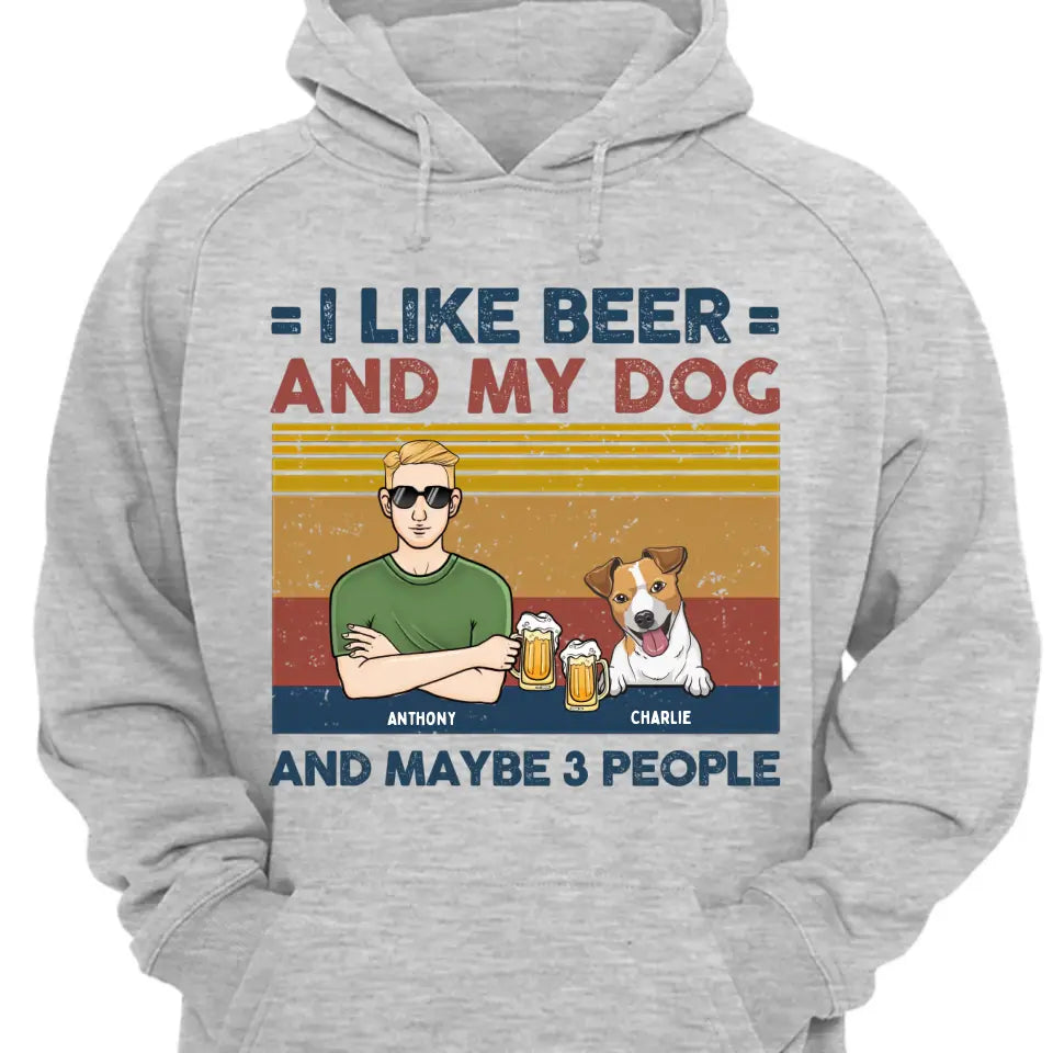 Ich mag Bier und meine Hunde und kann 3 Personen sein – personalisiertes Unisex-T-Shirt, Sweatshirt, Kapuzenpullover – Geschenke für Hundeliebhaber 