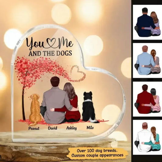 You, Me and The Dogs - Personalized Custom Heart Shaped Acrylic