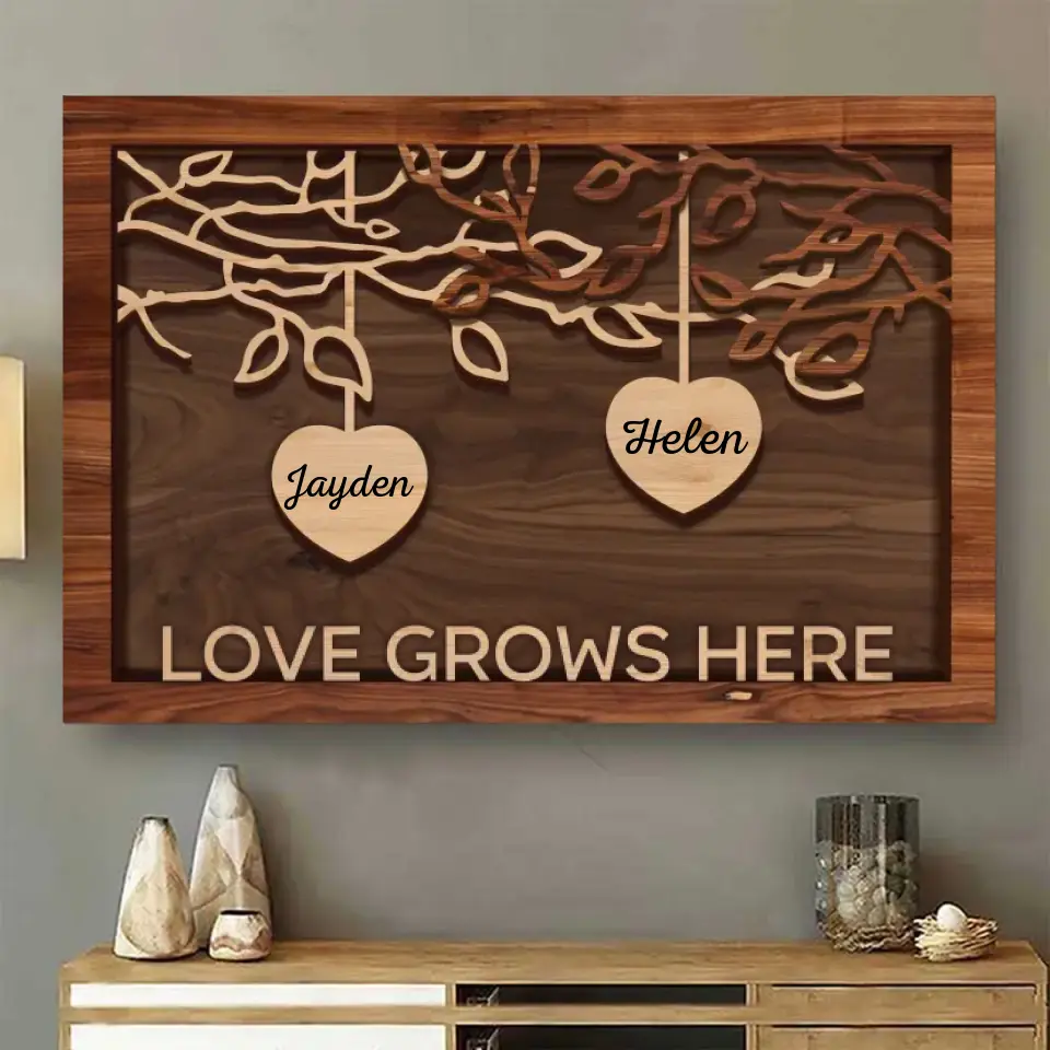 Love Grows Here - Personalized Horizontal Canvas - Gift For Mom, Grandma, Family Members