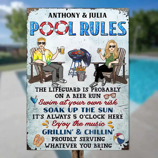 Pool Rules The Lifeguard Is Probably On A Beer Run - Personalized Custom Classic Metal Signs