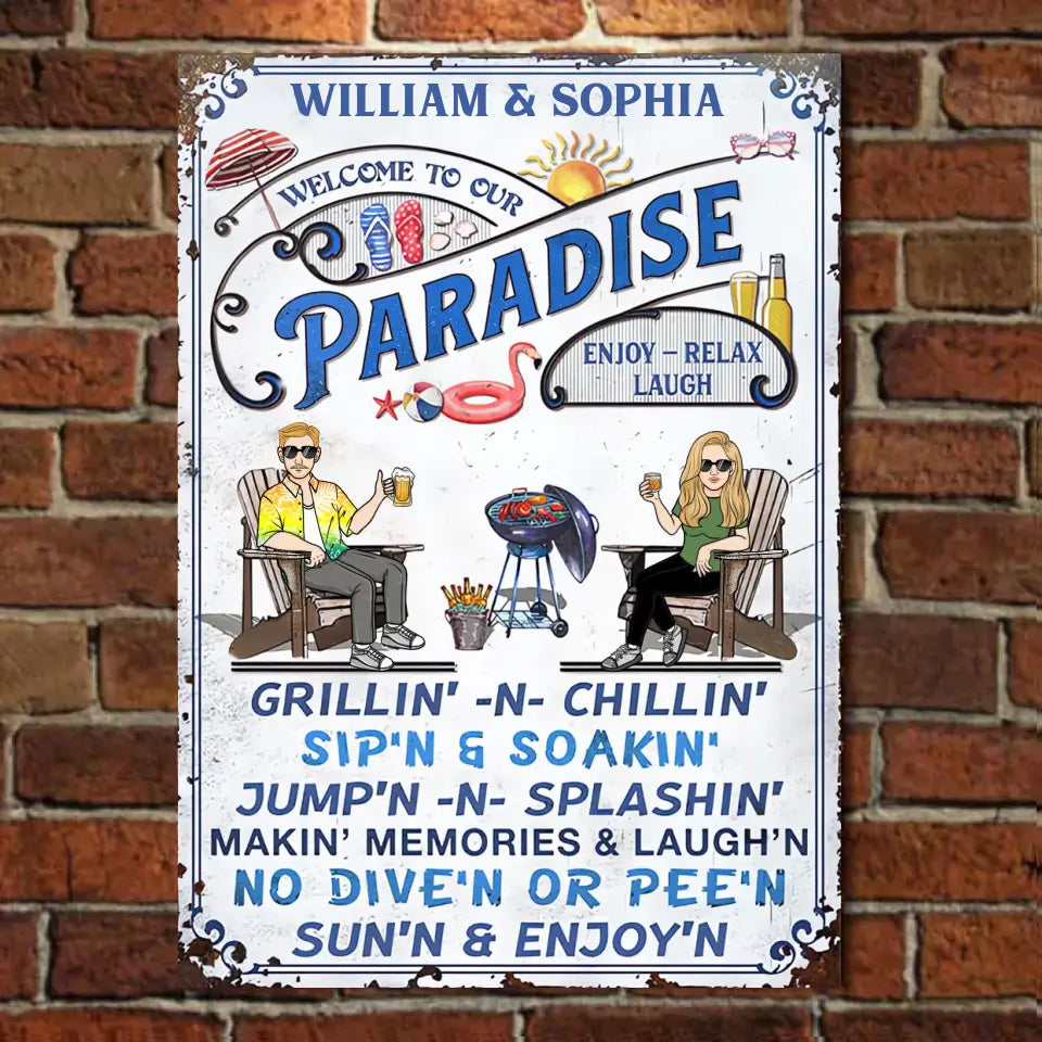 Couple Swimming Pool Welcome To Our Swimming Pool - Pool Sign - Personalized Custom Classic Metal Signs