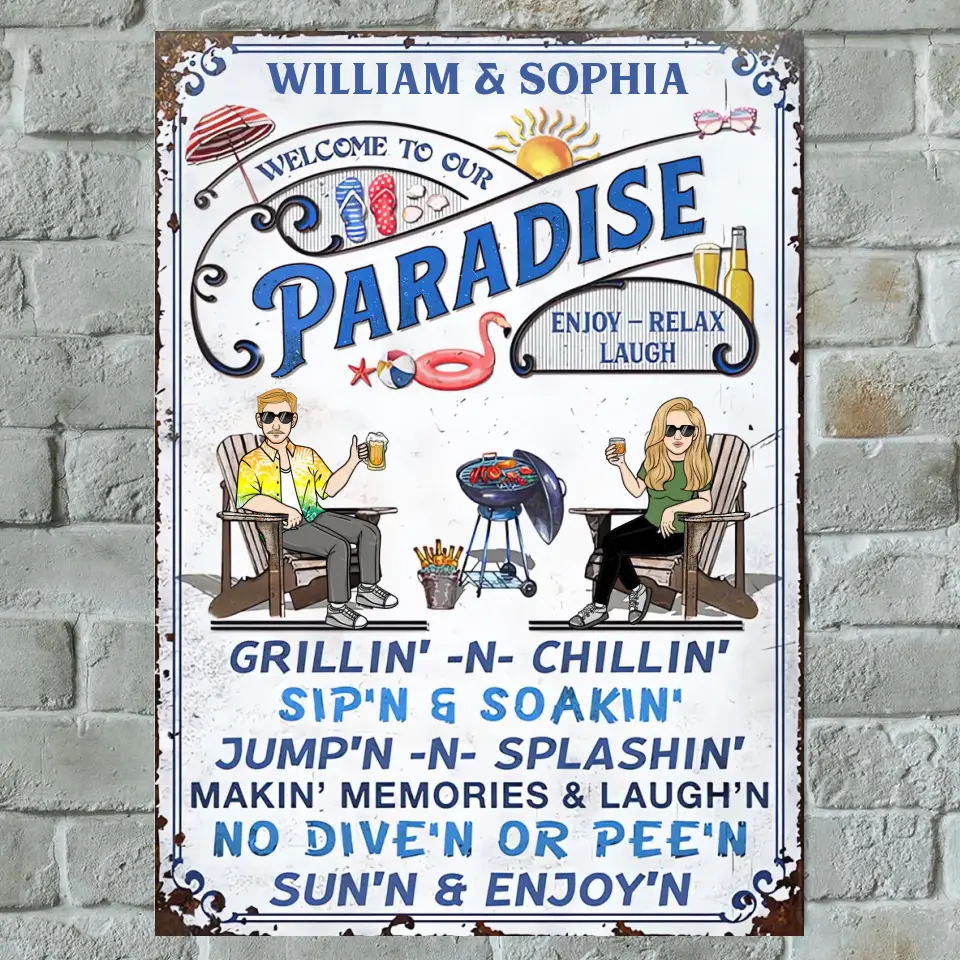 Couple Swimming Pool Welcome To Our Swimming Pool - Pool Sign - Personalized Custom Classic Metal Signs