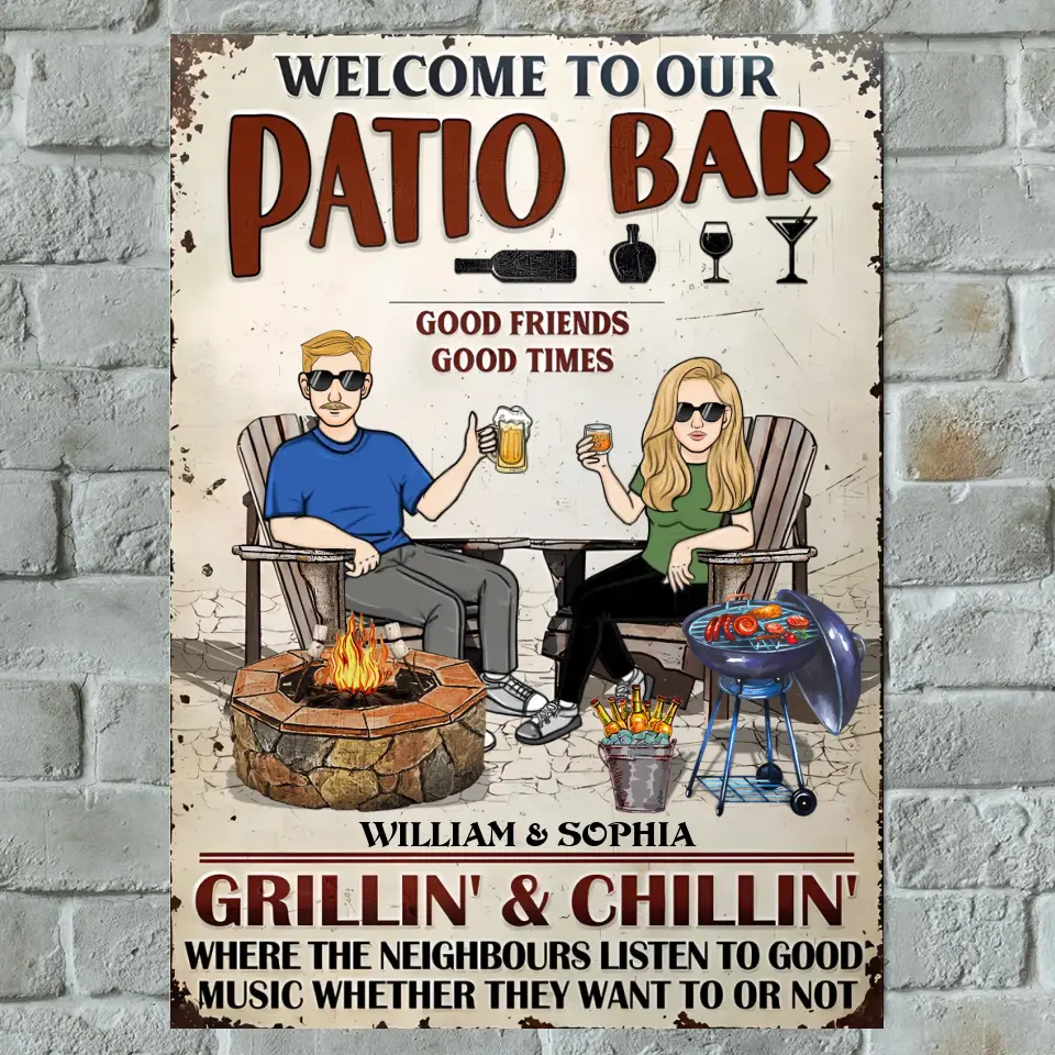 Patio Bar Family Couple Listen To The Good Music - Patio Sign - Personalized Custom Classic Metal Signs