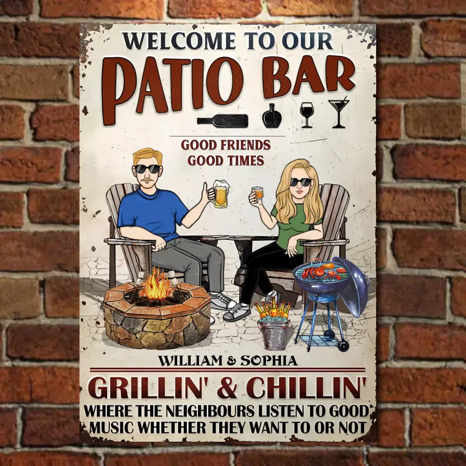 Patio Bar Family Couple Listen To The Good Music - Patio Sign - Personalized Custom Classic Metal Signs