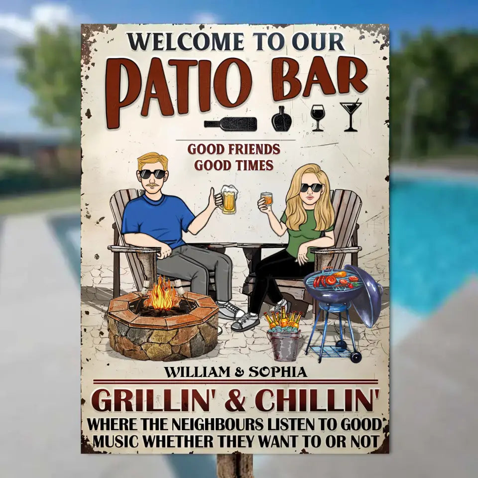 Patio Bar Family Couple Listen To The Good Music - Patio Sign - Personalized Custom Classic Metal Signs