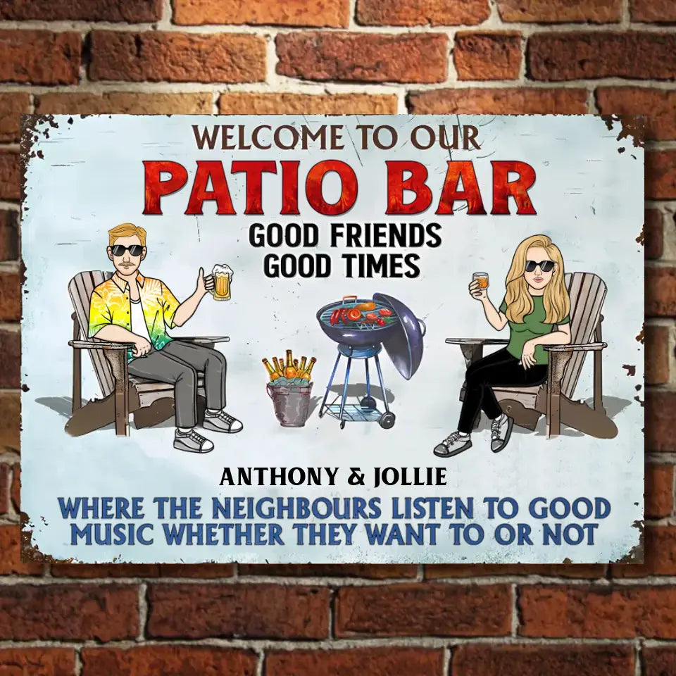 Poolside Grilling Listen To The Good Music Couple Husband Wife - Personalized Custom Classic Metal Signs