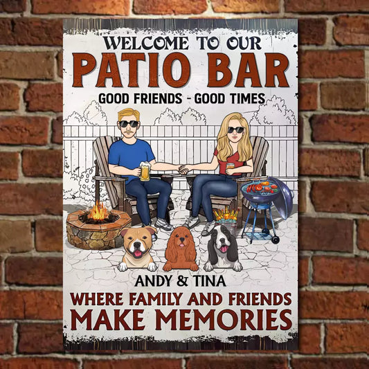 Patio Grilling Dog Where Family And Friends Make Memories - Personalized Metal Sign