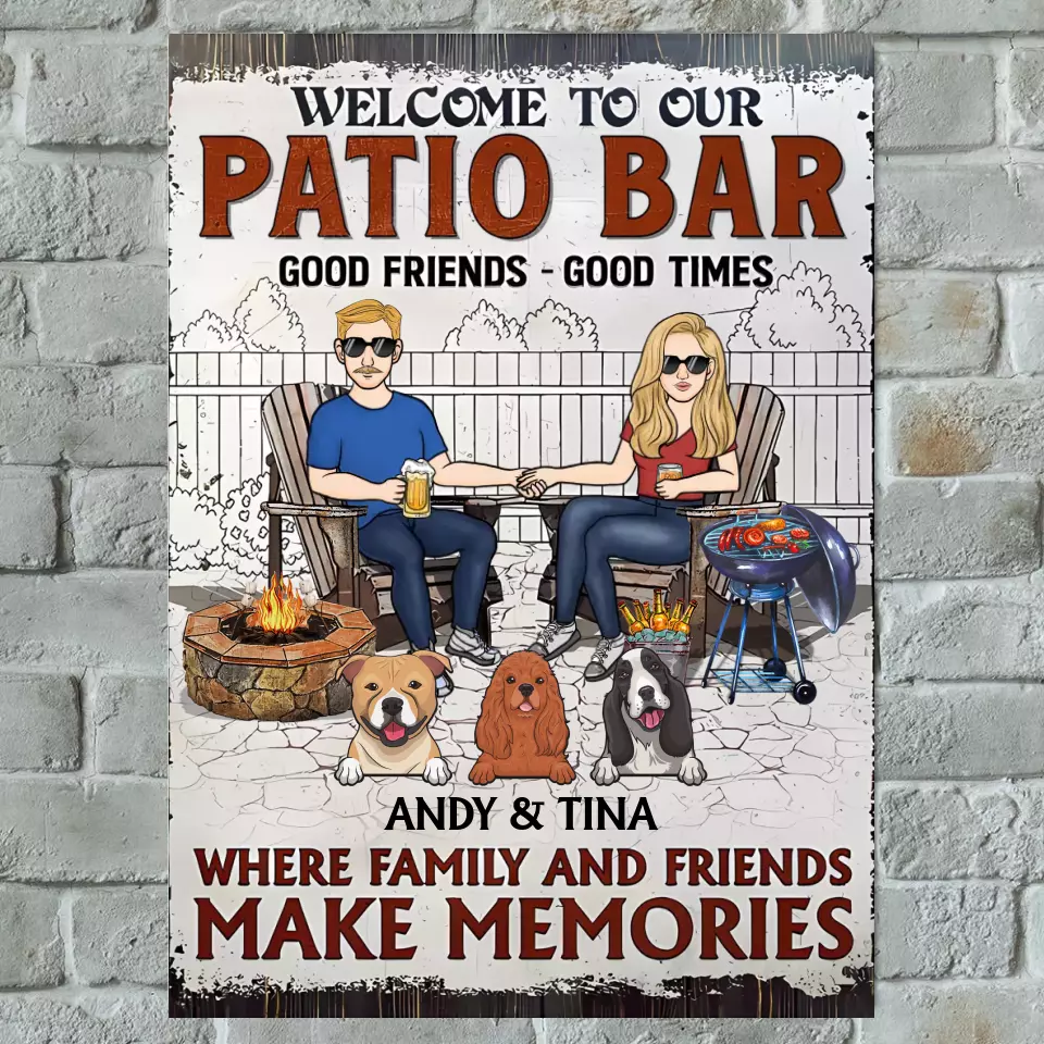 Patio Grilling Dog Where Family And Friends Make Memories - Personalized Metal Sign