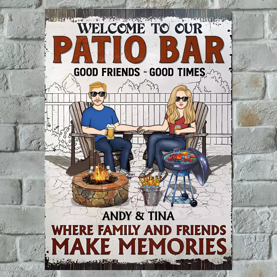 Patio Grilling Where Family And Friends Make Memories - Personalized Metal Sign