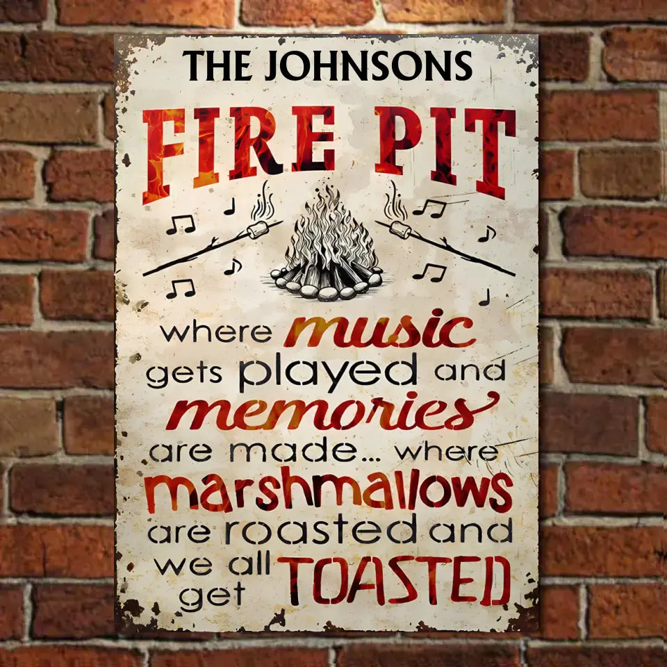 Personalized Camping Fire Pit Get Toasted Color - Personalized Vertical Metal Sign