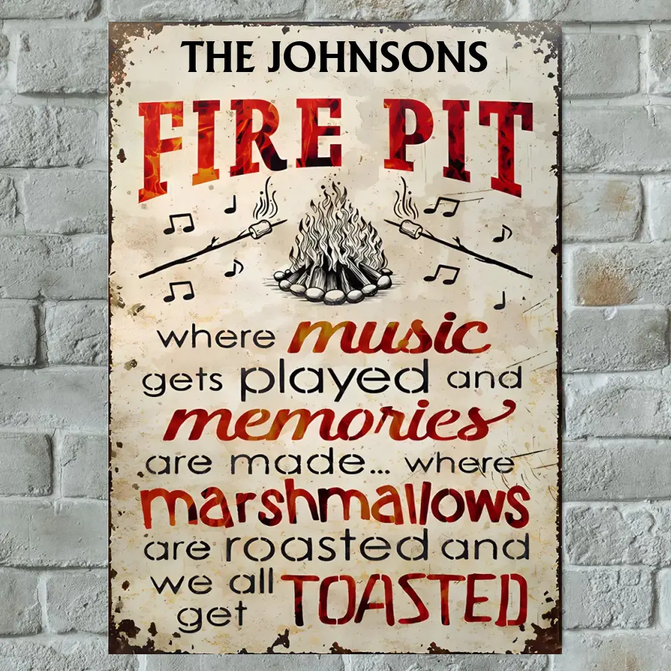 Personalized Camping Fire Pit Get Toasted Color - Personalized Vertical Metal Sign