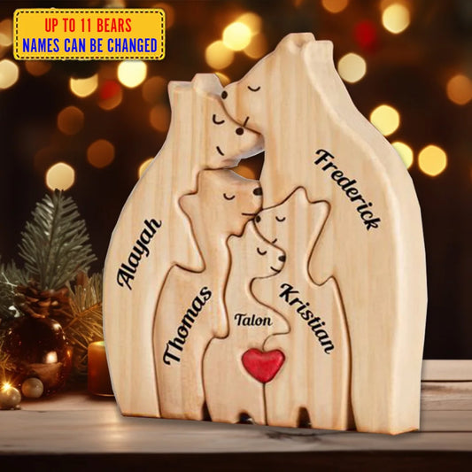 We Are A Family - Family Personalized Custom Bear Shaped Wooden Art Puzzle