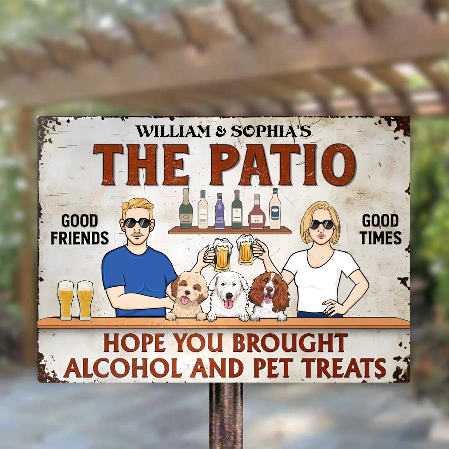 The Patio Bar Hope You Brought Alcohol And Pet Treats - Personalized Horizontal Metal Sign