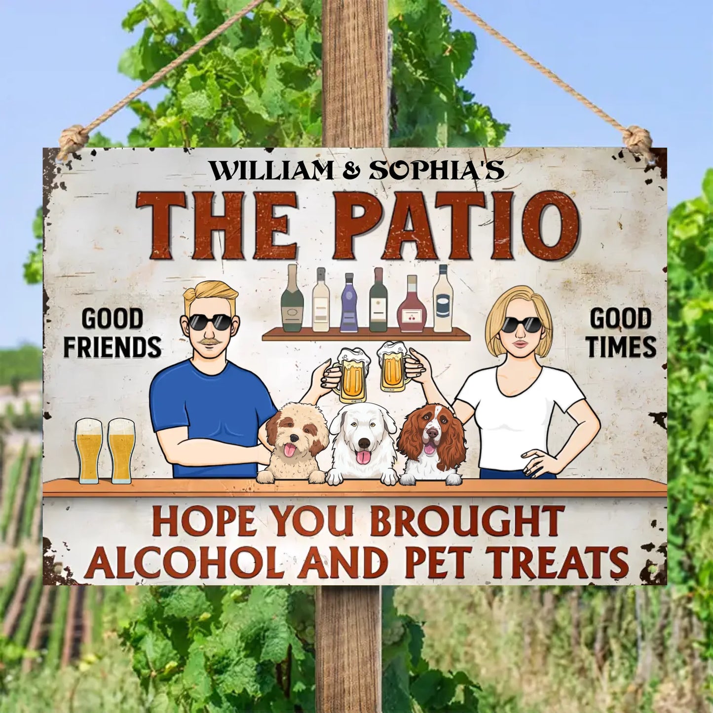 The Patio Bar Hope You Brought Alcohol And Pet Treats - Personalized Horizontal Metal Sign