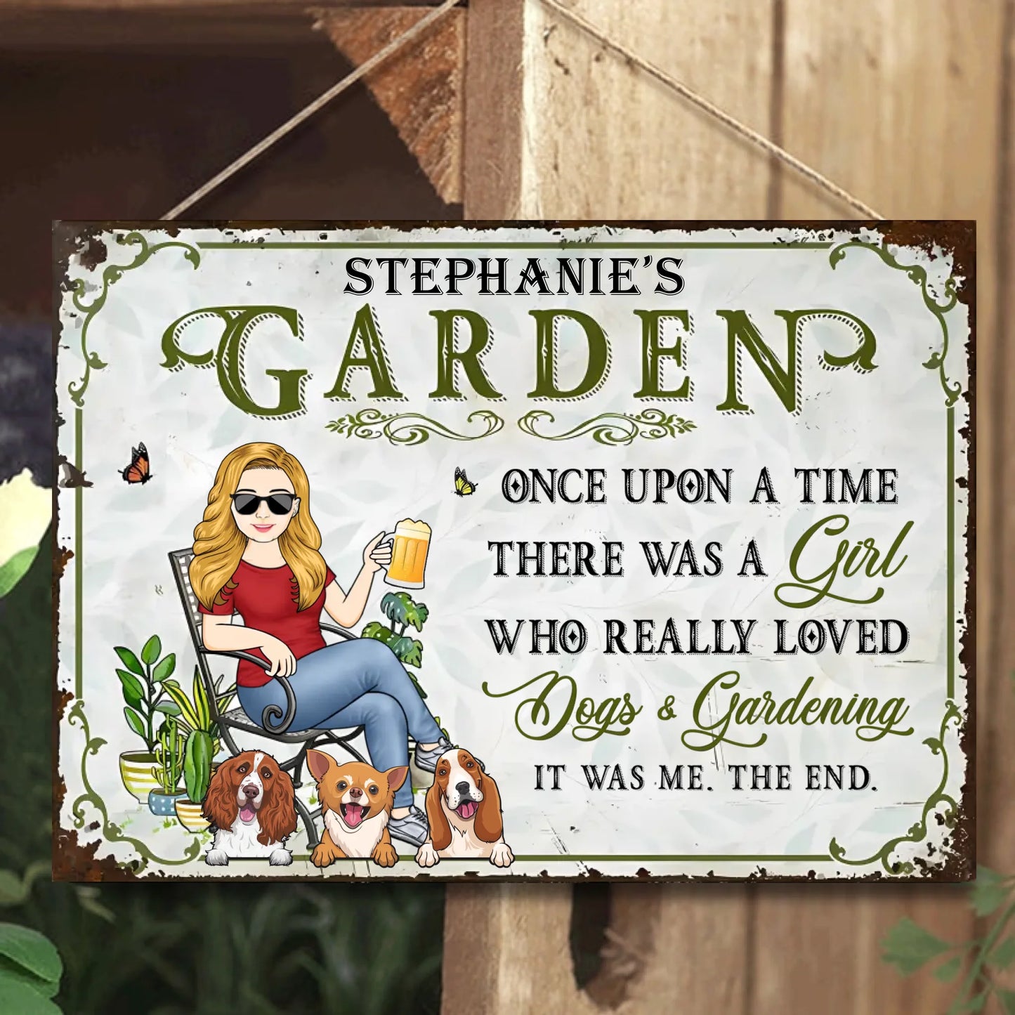 Once Upon A Time There Was A Girl Who Really Loved Dogs & Gardening - Personalized Horizontal Metal Sign