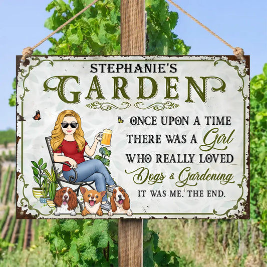 Once Upon A Time There Was A Girl Who Really Loved Dogs & Gardening - Personalized Horizontal Metal Sign