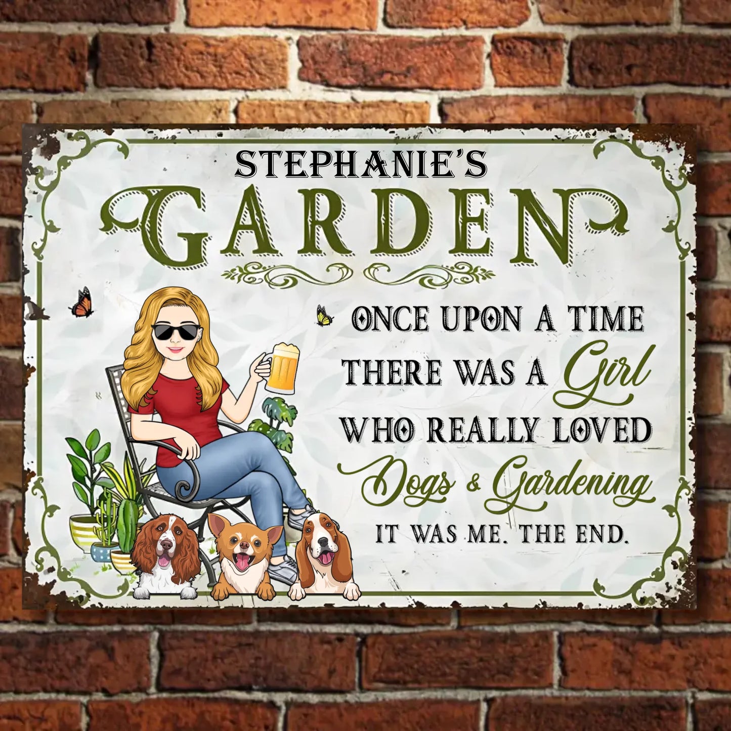 Once Upon A Time There Was A Girl Who Really Loved Dogs & Gardening - Personalized Horizontal Metal Sign