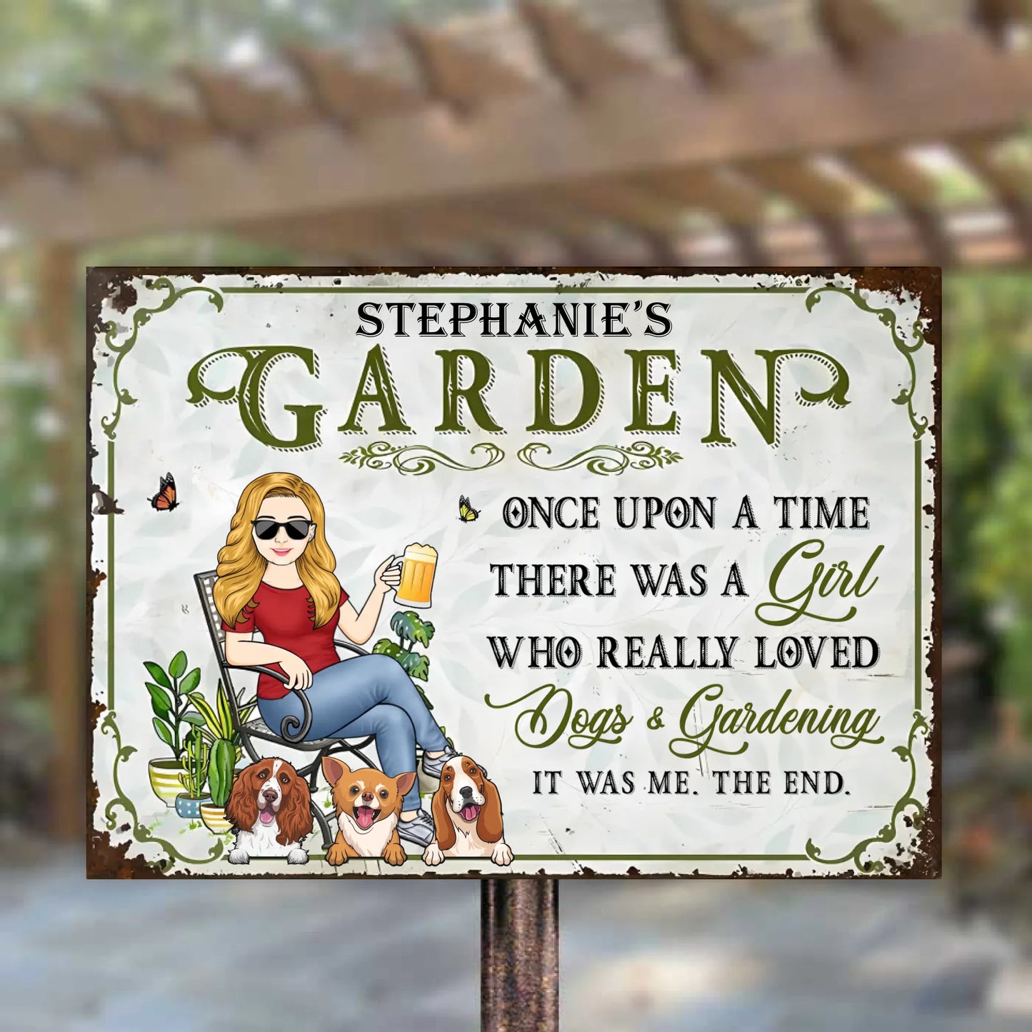 Once Upon A Time There Was A Girl Who Really Loved Dogs & Gardening - Personalized Horizontal Metal Sign