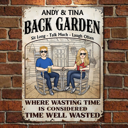 Porch Time Well Wasted - Personalized Vertical Metal Sign - Gift For Family, Couple