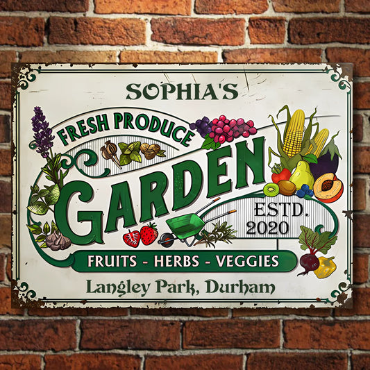 Garden Fruits Herbs Veggies - Personalized Horizontal Garden Sign