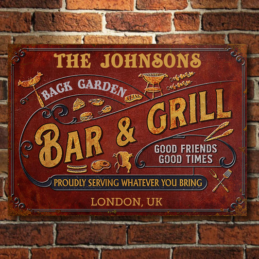 Personalized Back Garden Grilling Horizontal Metal Sign