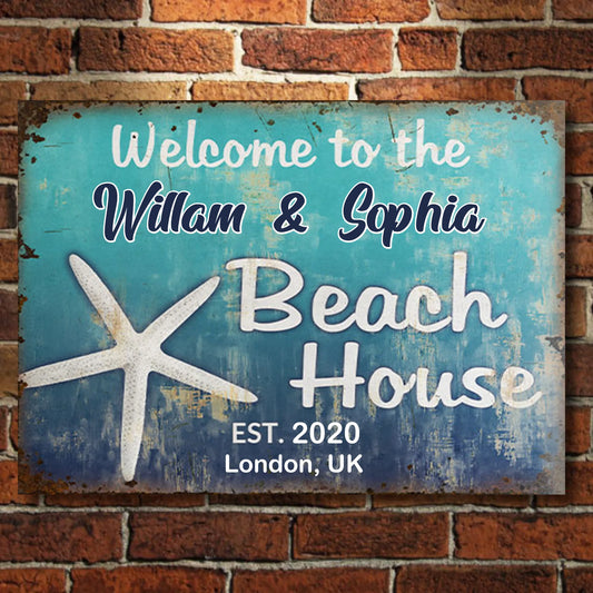 Welcome To The Beach House - Personalized Horizontal Metal Sign