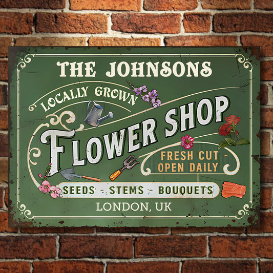 Personalized Flower Shop Horizontal Metal Sign