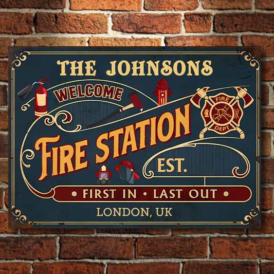 Personalized Fire Station Horizontal Metal Sign