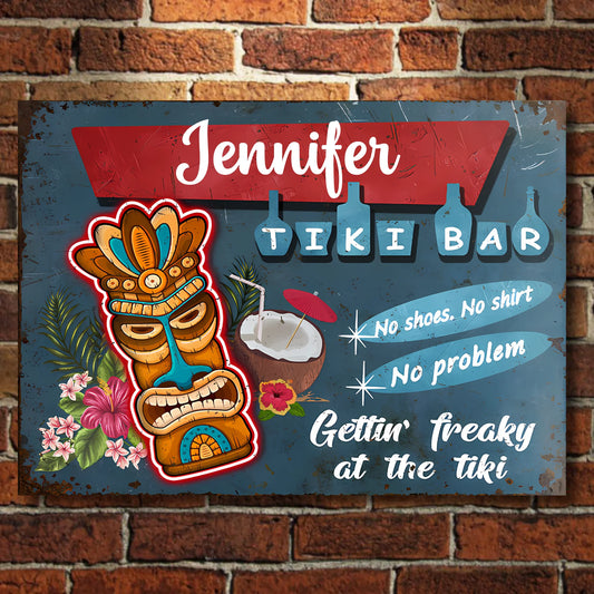 Tiki Bar No Shoes No Shirt No Problem - Personalized Horizontal Metal Sign