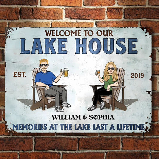 Welcome To Lake House Memories At The Lake Last A Lifetime - Personalized Horizontal Metal Sign