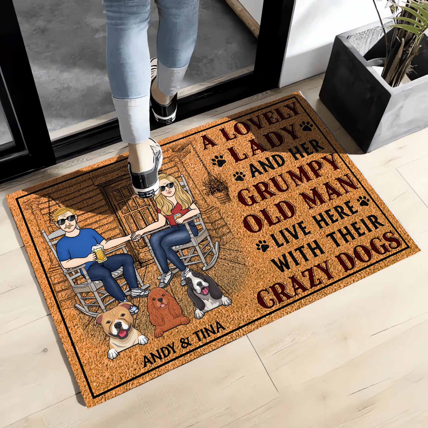 A Lovely Lady And A Grumpy Old Man Live Here With Dogs - Personalized Custom Doormat