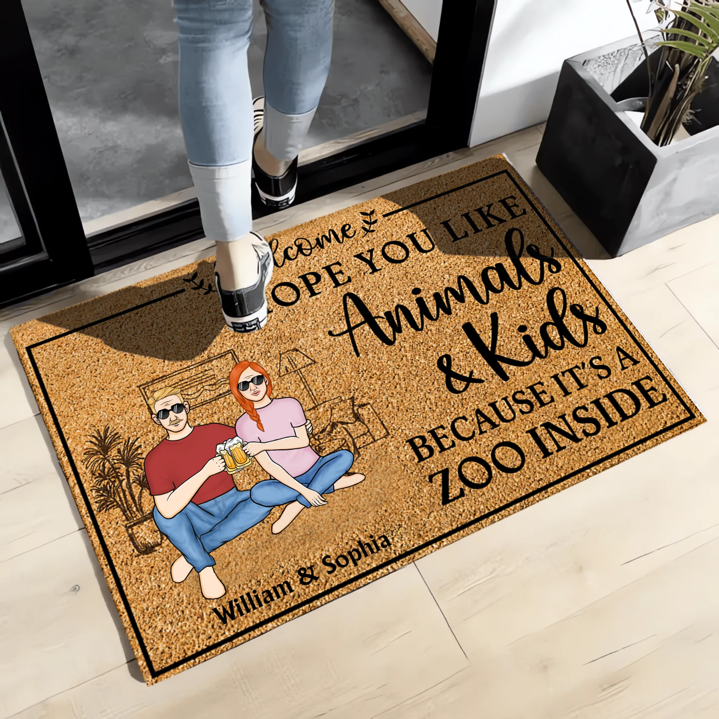 Hope You Like Animals and Kids Because It's A Zoo Inside - Personalized Custom Doormat