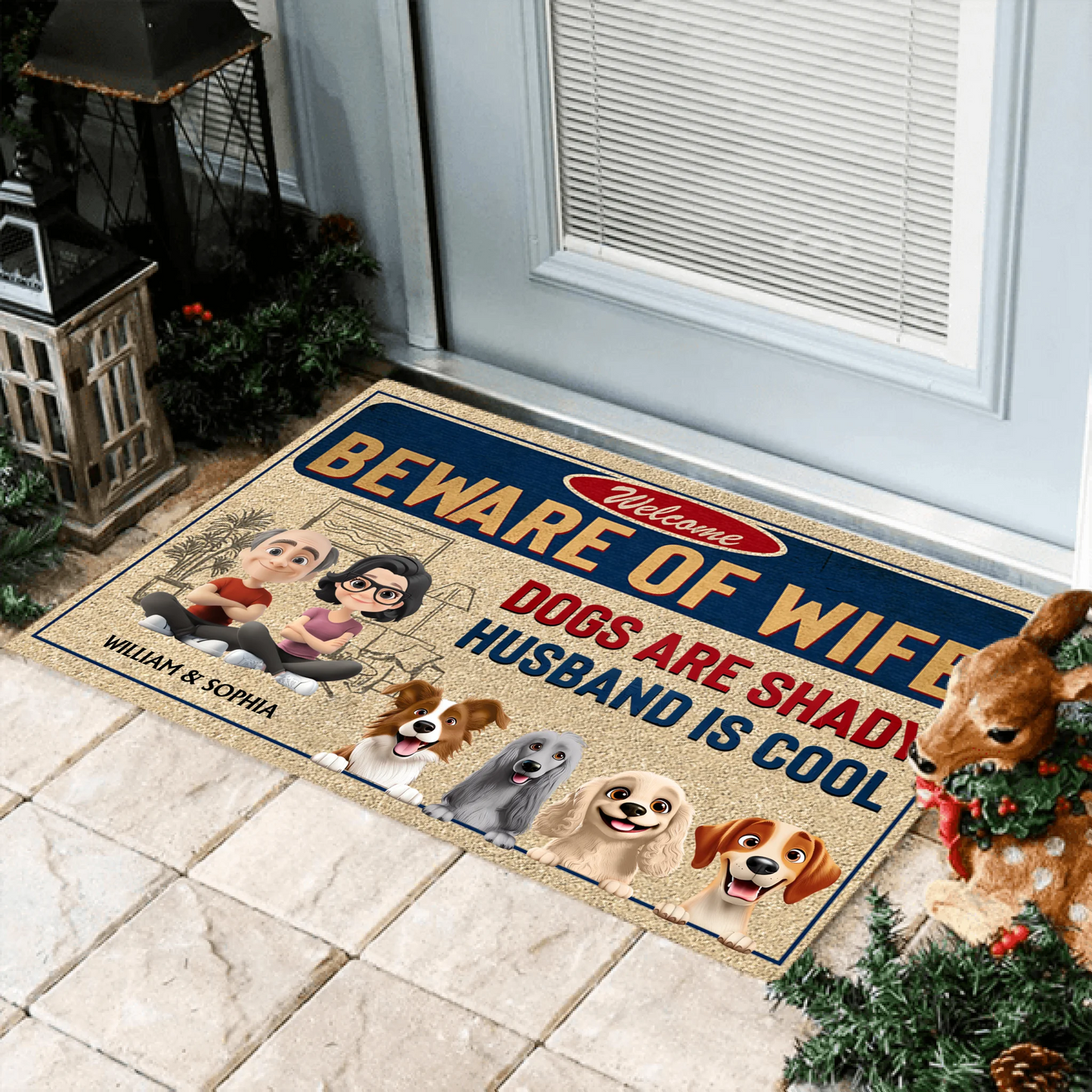 Beware Of Wife, Dogs Are Shady And Husband Is Cool - Personalized Custom Doormat